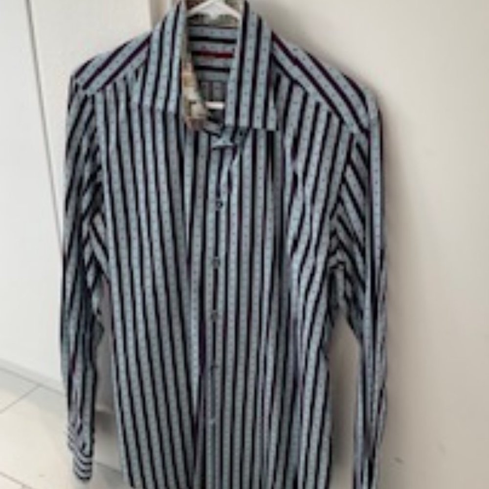 Robert Graham Purple & Blue Stripped Long Sleeve Shirt  Size M